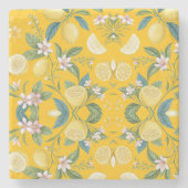 Fresh Lemon Floral Botanical Pattern  Stenen Onderzetter (Voorkant)