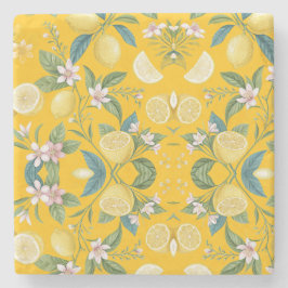 Fresh Lemon Floral Botanical Pattern  Stenen Onderzetter