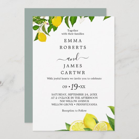 Fresh Lemon Garden | Main Squeeze Vrijgezellenfees Kaart (Voorkant / Achterkant)