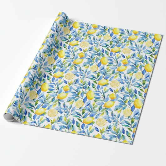 Fresh Lemon Gift Wrapping Paper | Mediterranean Cadeaupapier (Uitgerold)