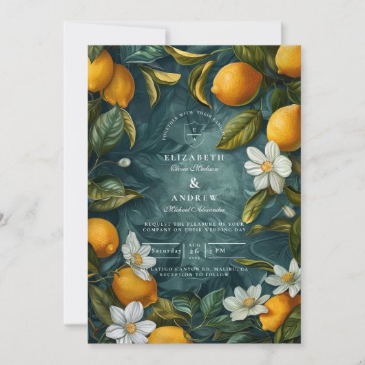 Fresh Lemon Grove Botanical Wedding Kaart (Voorkant)