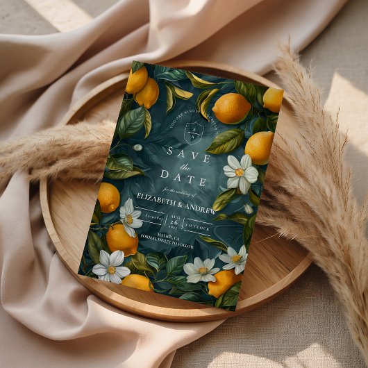Fresh Lemon Grove Botanical Wedding Save The Date