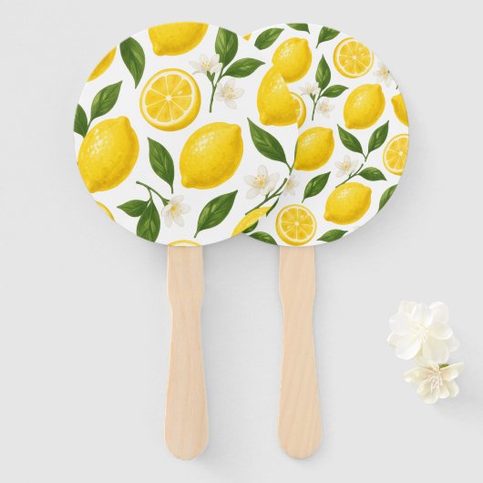Fresh Lemon Pattern with Leaves & Blossoms  Handwaaier (Voorkant en achterkant)
