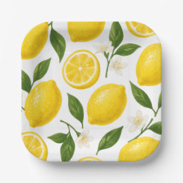 Fresh Lemon Pattern with Leaves & Blossoms  Papieren Bordje