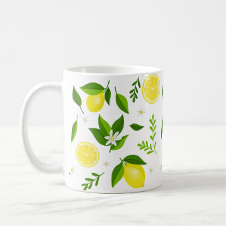 Fresh lemons with flowers and leaves koffiemok