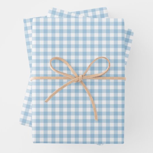 Fresh Light Blue Gingham Check Pattern Inpakpapier Vel (In situ)