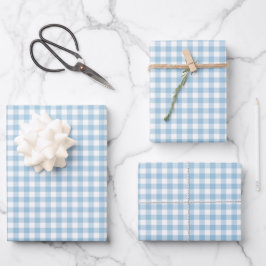 Fresh Light Blue Gingham Check Pattern Inpakpapier Vel