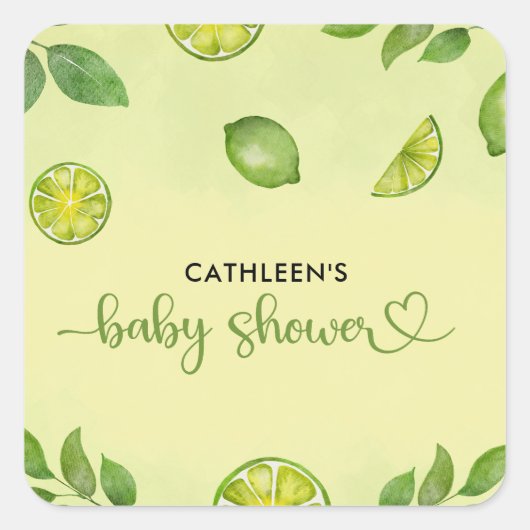 Fresh Limoen Citrus Genderneutraal Baby shower Vierkante Sticker (Voorkant)