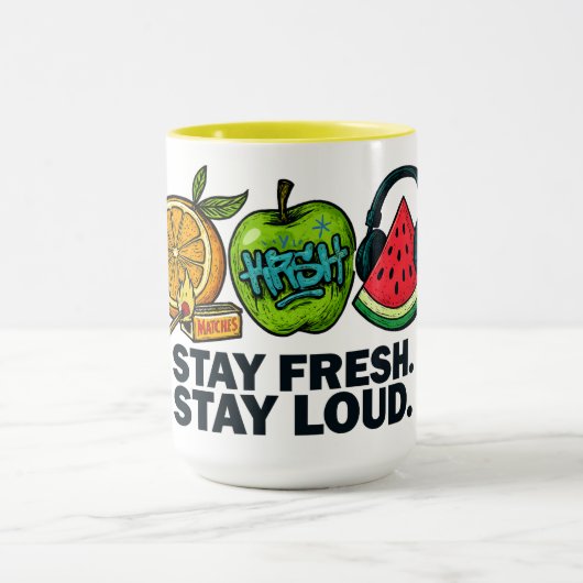 Fresh & Loud Pop‑Art Fruit Combo Mok (Midden)