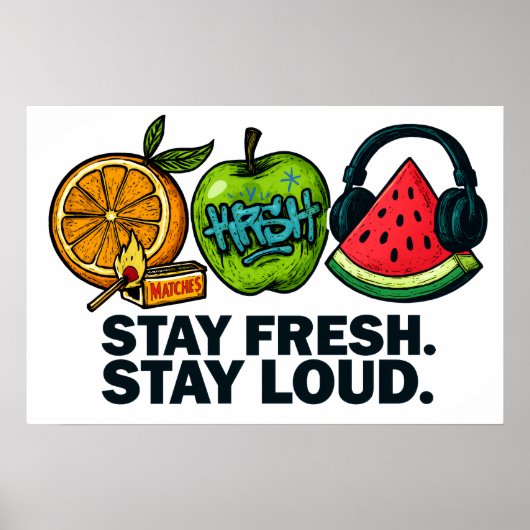 Fresh & Loud Pop‑Art Fruit Poster (Voorkant)