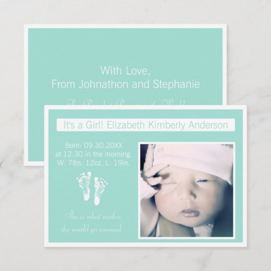 Fresh Mint Footprint Photo Birth Announge Aankondiging (Voorkant / Achterkant)