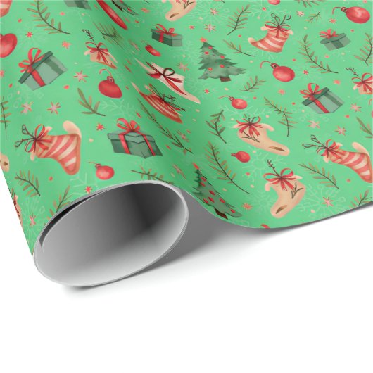 Fresh Mint Green Christmas Wrapping Paper - Festiv Cadeaupapier (Rol Hoek)