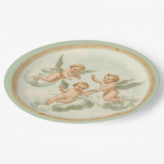 Fresh Mint Rococo Cherub Cloud Party Bord (Gekanteld)