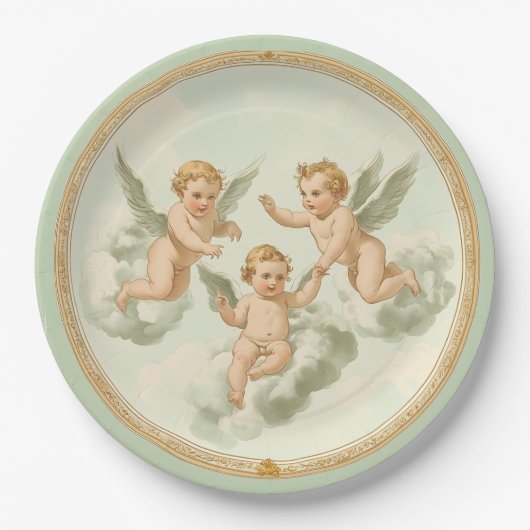 Fresh Mint Rococo Cherub Cloud Party Bord (Voorkant)