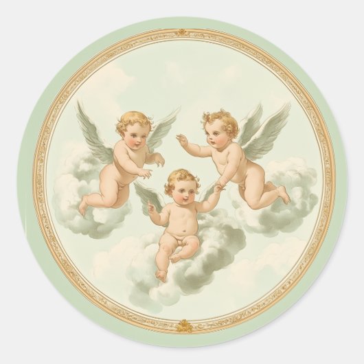 Fresh Mint Rococo Cherub Cloud Ronde Sticker (Voorkant)