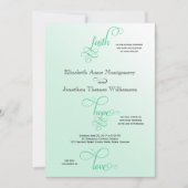Fresh Mint Script Faith Hope & Love Wedding Kaart (Voorkant)