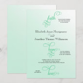 Fresh Mint Script Faith Hope & Love Wedding Kaart (Voorkant / Achterkant)