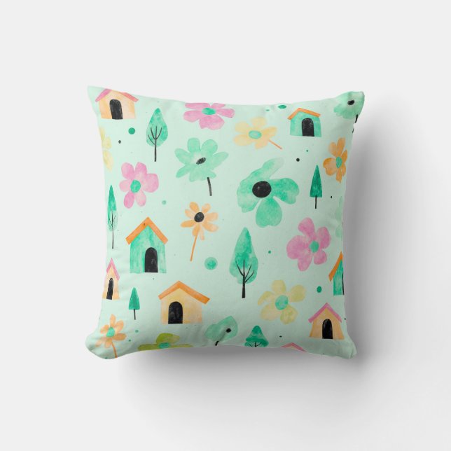 Fresh Modern Floral Pattern Pillow Kussen (Voorkant)