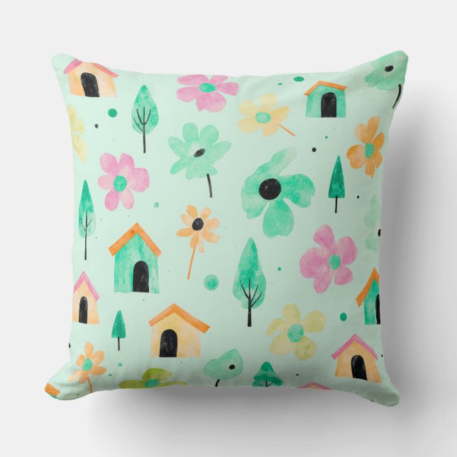 Fresh Modern Floral Pattern Pillow Kussen (Voorkant)