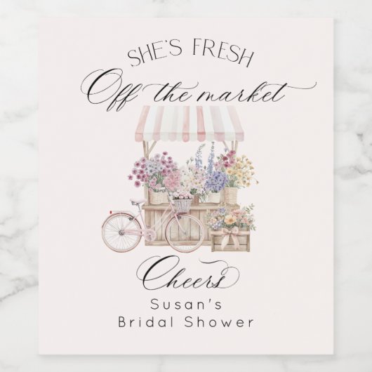 Fresh Off de markt Bloemenkar Vrijgezellenfeest Wijn Etiket (Enkel label)