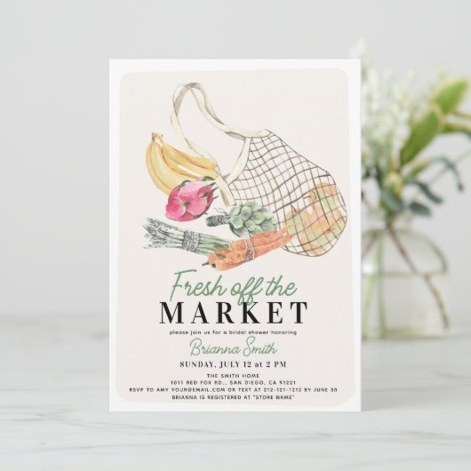 Fresh Off de Markt Franse Tas Vrijgezellenfeest Kaart (Staand voorkant)