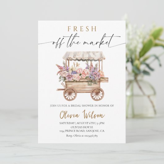 Fresh Off de markt Vrijgezellenfeest Partij Kaart (Staand voorkant)