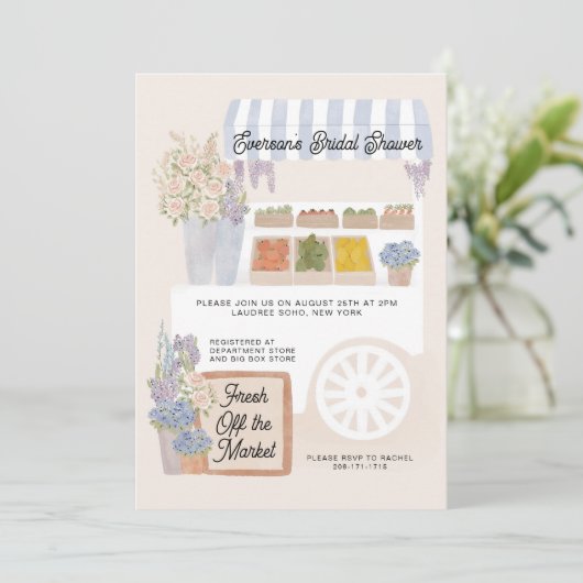 Fresh Off de Markt Winkelwagen Bruids Douche Uitno Kaart (Staand voorkant)