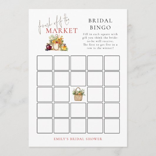 Fresh off Market Bingo Vrijgezellenfeest Game Kaar Kaart (Voorkant)