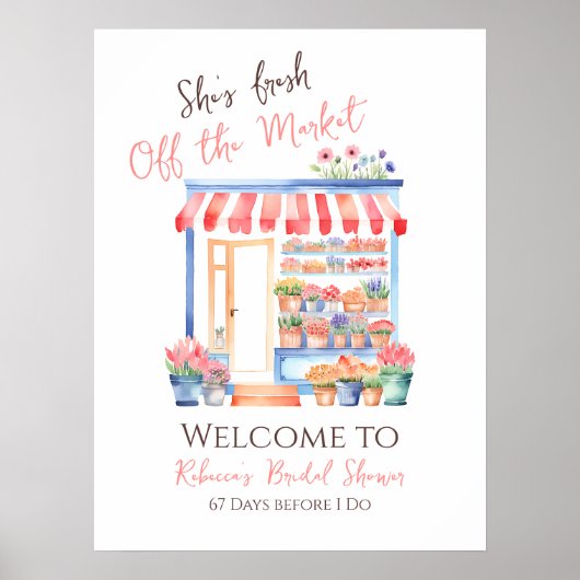 Fresh Off Market Floral Bridal Shower Welcome Sign Poster (Voorkant)
