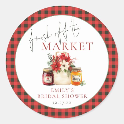 Fresh Off Market Red Green Gingham Bridal Shower Ronde Sticker (Voorkant)
