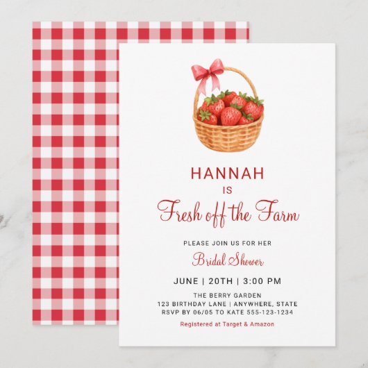 Fresh Off The Farm Strawberry Bow Bridal Shower Kaart (Voorkant / Achterkant)