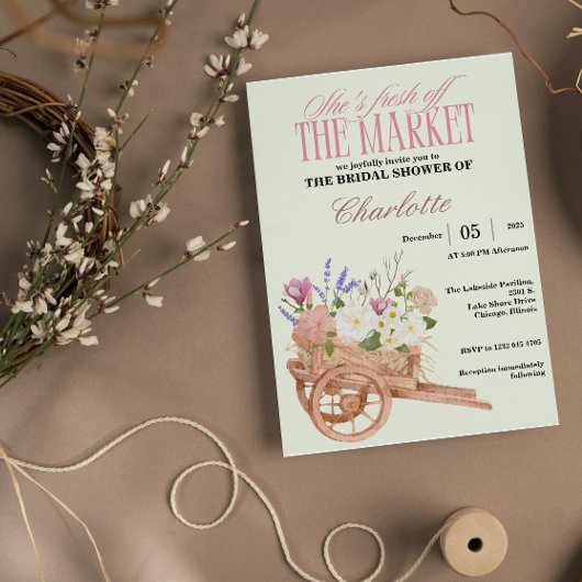 Fresh Off the Market Bridal Shower Floral Rustic Kaart