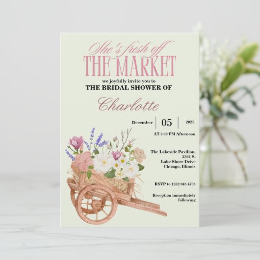 Fresh Off the Market Bridal Shower Floral Rustic Kaart (Staand voorkant)