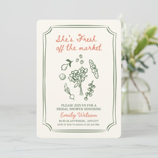 Fresh Off the Market Bridal Shower Invitation Kaart (Staand voorkant)