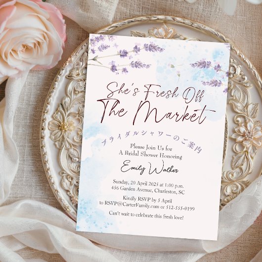 Fresh Off the Market Bridal Shower Lavender Blue Kaart
