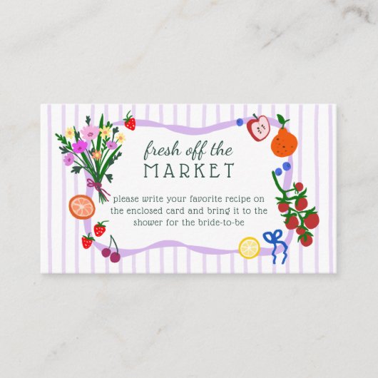 FRESH OFF THE MARKET Bridal Shower Recipe Request Informatiekaartje (Voorkant)