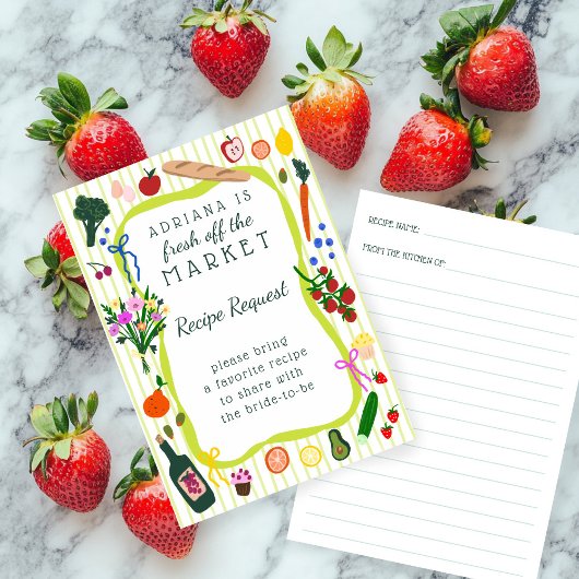 FRESH OFF THE MARKET Bridal Shower Recipe Request Informatiekaartje