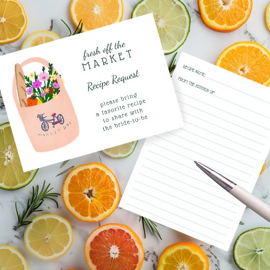 FRESH OFF THE MARKET Bridal Shower Recipe Request Informatiekaartje