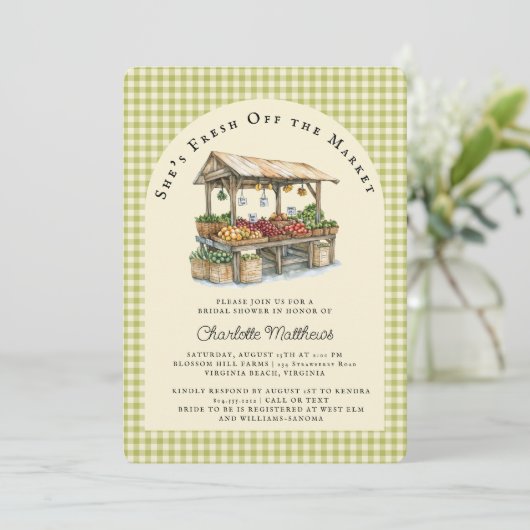 Fresh Off the Market Bridal Shower Uitnodiging (Staand voorkant)