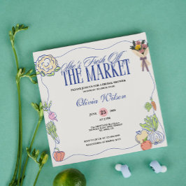 Fresh Off the Market Bridal Shower Whimsical Drawn Kaart