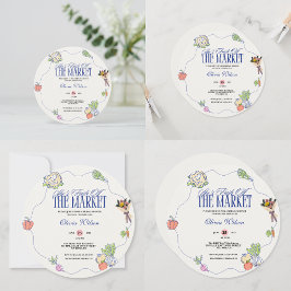 Fresh Off the Market Bridal Shower Whimsical Drawn Kaart