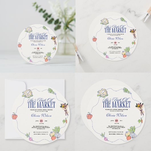 Fresh Off the Market Bridal Shower Whimsical Drawn Kaart