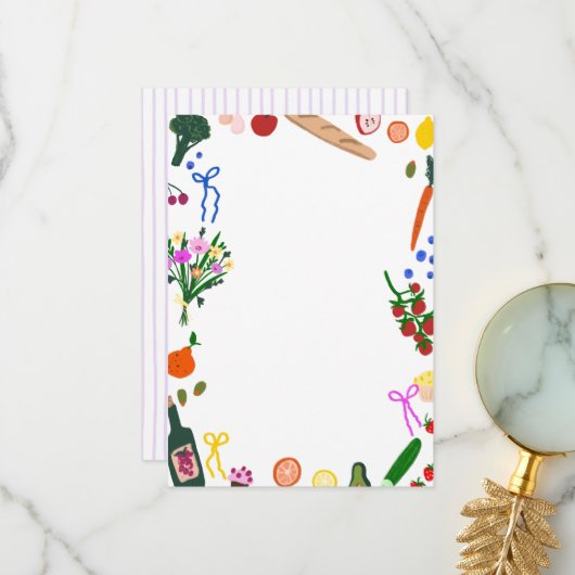 FRESH OFF THE MARKET Cute Custom Bridal Shower Bedankkaart (Voorkant / Achterkant in situ)