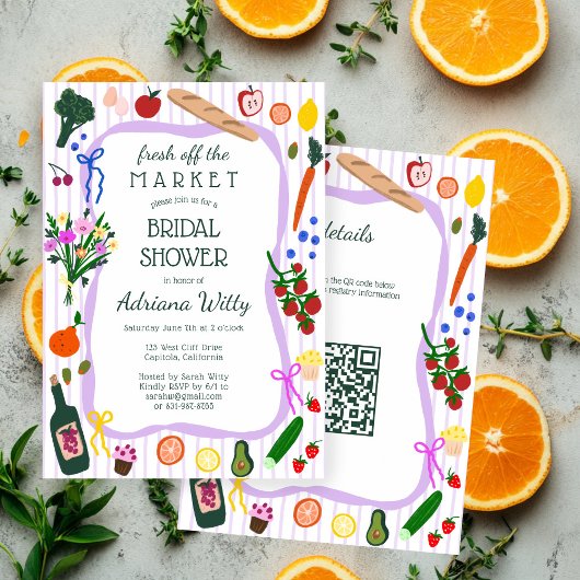 FRESH OFF THE MARKET Cute Custom QR Bridal Shower Kaart