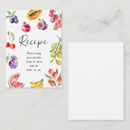 Fresh Off The Market Fruits Bridal Shower Recipe Informatiekaartje (Voorkant / Achterkant)
