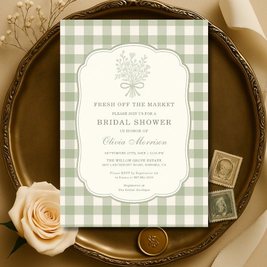 Fresh Off the Market Gingham Bridal Shower Kaart