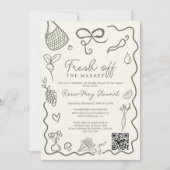 Fresh Off the Market HandDrawn Whimsical QR Bridal Kaart (Voorkant)