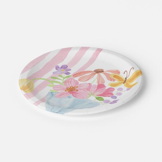 Fresh Off the Market Pink Stripes Waterverf Papieren Bordje (Gekanteld)