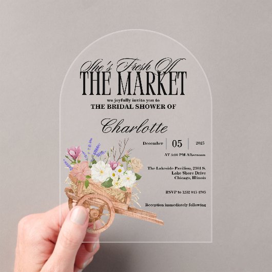 Fresh Off the Market Vrijgezellenfeest Bloemen Rus Acryl Uitnodigingen (Insitu (Draagbaar))