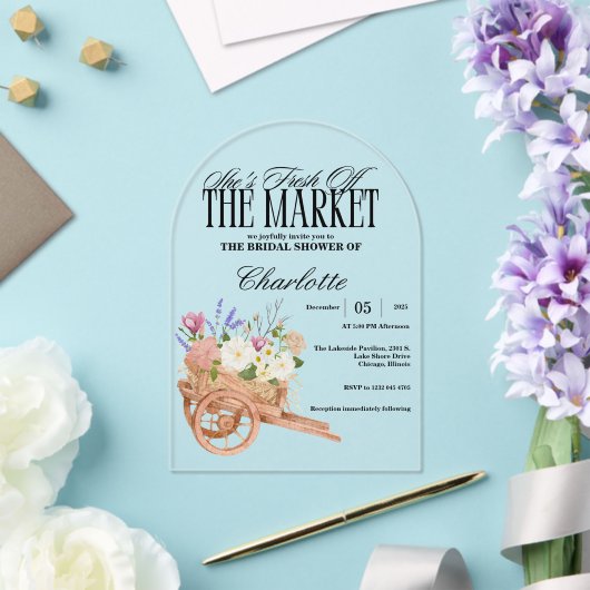 Fresh Off the Market Vrijgezellenfeest Bloemen Rus Acryl Uitnodigingen (Insitu (Huwelijk))